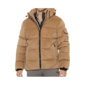 POINT ZERO Mens Corduroy Puffer Jacket Insulated Hooded Full Zip Tan XL NWT